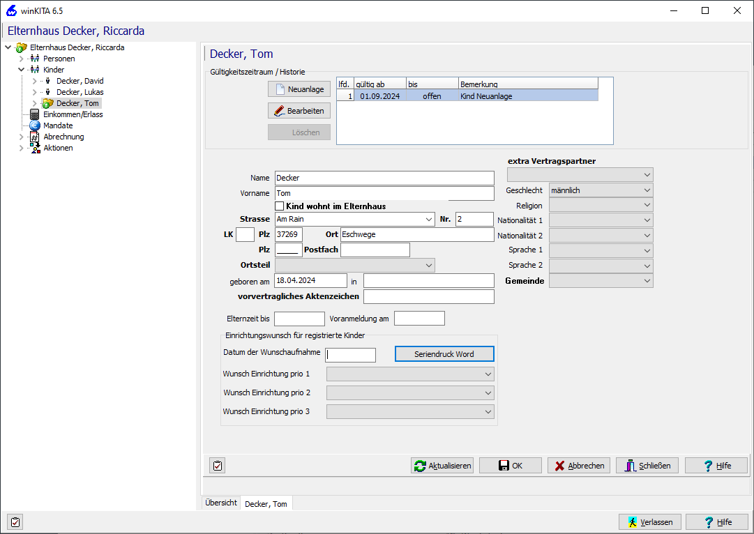 Kinder- &amp; Stammdatenverwaltung